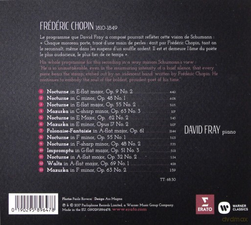 David Fray: Chopin: Nocturnes, Mazurkas, Walzes, Impromptus [CD]