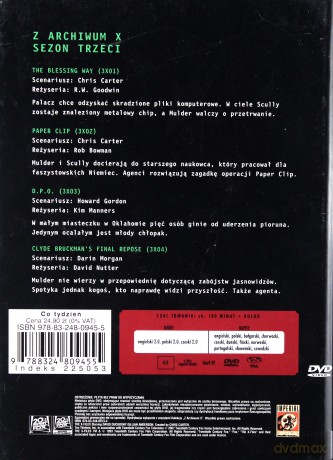 Z Archiwum X (Sezon 3) cz. 14 odc. 1-3 (booklet) [DVD]