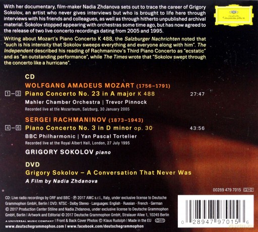Grigory Sokolov: Mozart Rachmaninov Concertos [CD]+[DVD]
