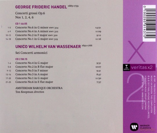 Ton Koopman & The Amsterdam Baroque Orchestra & Christoph Pregardien & Barbara Schlick & Monika Frimmer & Michael Chance & Rene Jacobs & Peter Kooy & Knabe: Handel, Van Wassenaer: Concerti Grossi & 6 Concerti Armonici [2CD]