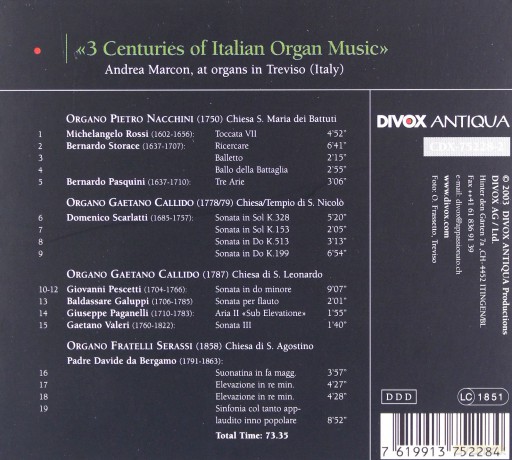 3 Century Italian Organ Music [CD]