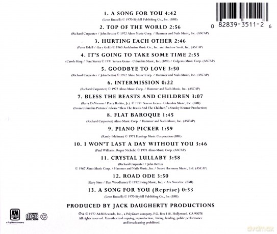 The Carpenters: A Song For You (Re-Mastered) [CD]
