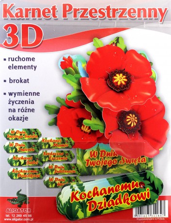 Karnet składany 3D - Maki z biedronkami brokat