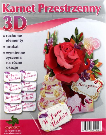 Karnet składany 3D - Róża z tortem
