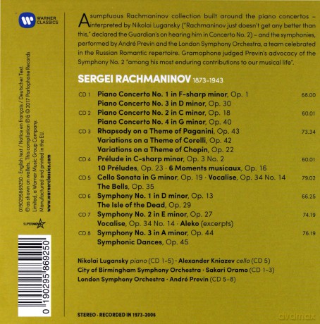 Nicolai Lugansky: Rachmaninov: The Four Piano Concertos, Piano Works, Three Symphonies And Orchestral Works [8CD]