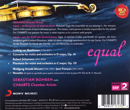 Sebastian Bohren: Equal - Beethoven: Violin Concerto, Op. 61 - Schumann: Fantasia, Op. 131 - Francaix: Nonetto [CD]