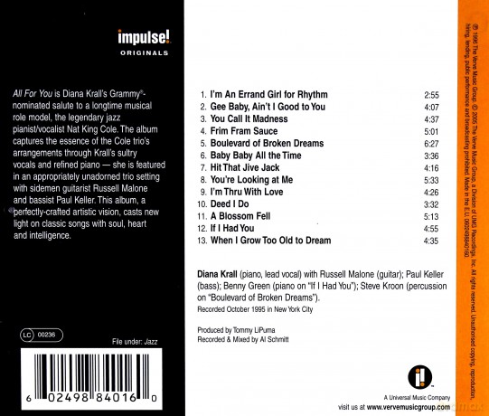 Diana Krall: All For You [CD]