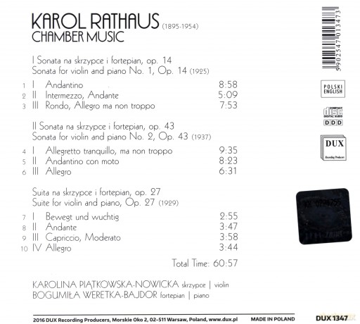 Karol Rathaus Chamber Music [CD]