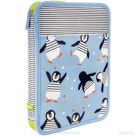 Piórnik 1 poziomowy z wyprawką duży Penguins