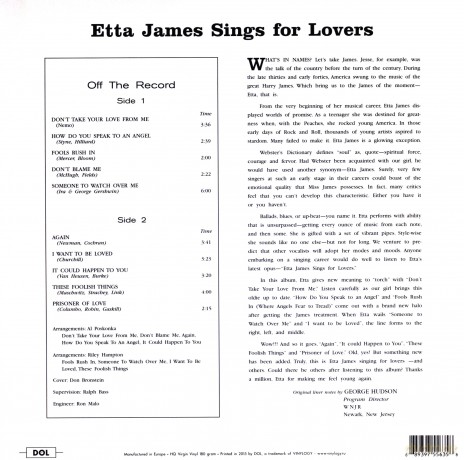Etta James: Sings For Lovers [Winyl]