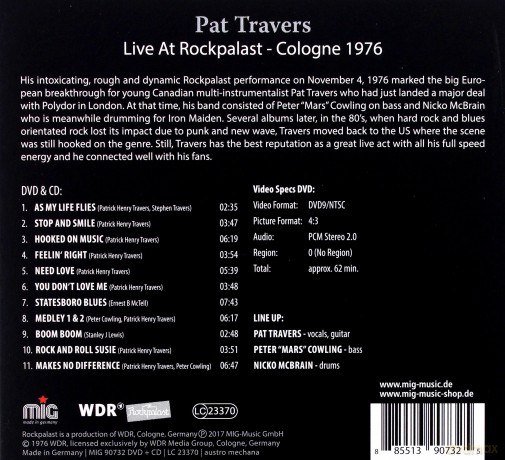 Pat Travers: Live At Rockpalast (digipack) [DVD]+[CD]