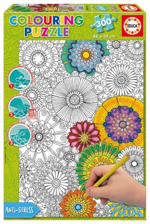EDUCA 300 el. Kwiaty Puzzle do kolorowania [PUZZLE]