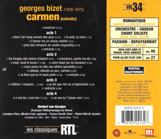 Herbert von Karajan: Carmen: Extraits Collection Les Classiques RTL [CD]