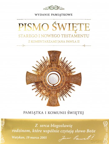 Pamiątka I Komunii Świętej Pismo Święte Stary Testament i Nowy Testament z komentarzem [KSIĄŻKA]