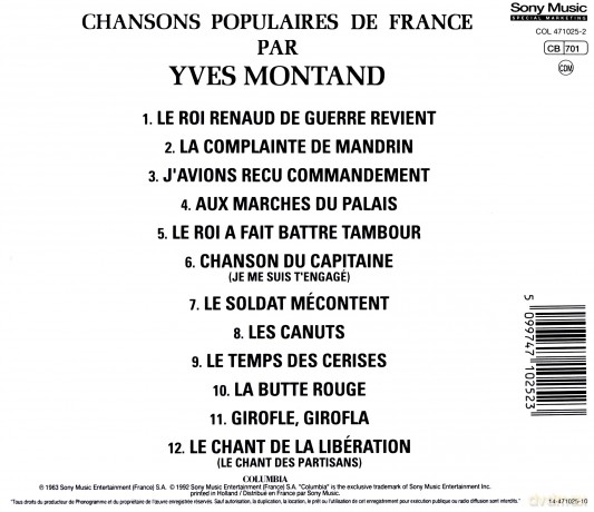 Yves Montand: Chansons Populaires De France [CD]
