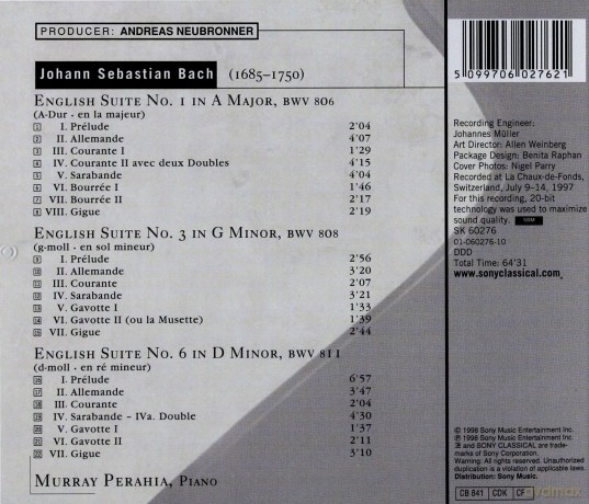 Murray Perahia: BACH:ENGLISH SUITES NO.1,3&6 [CD]
