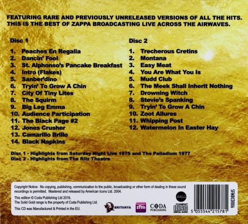 Frank Zappa: Solid Gold - Live On Air [2CD]