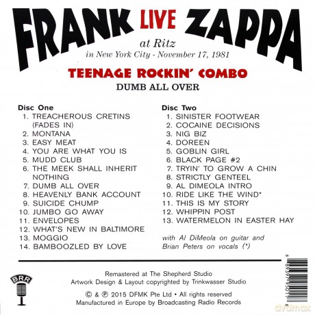 Frank Zappa: Teenage Rockin Combo - Dumb All Over Live At Ritz In New York City [2CD]