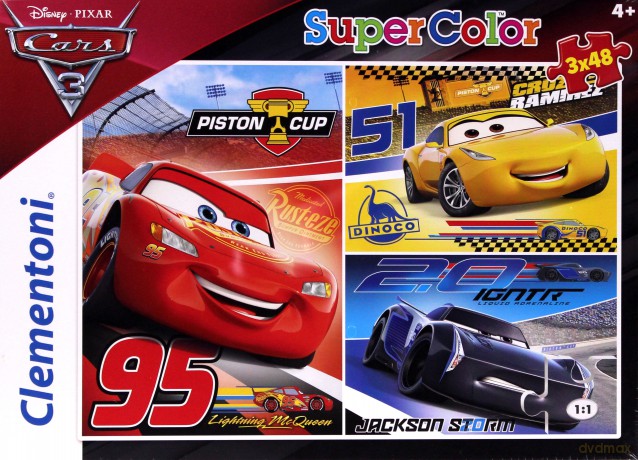 CLEMENTONI 3 x 48 el Superkolor Auta 3 (Disney) [PUZZLE]