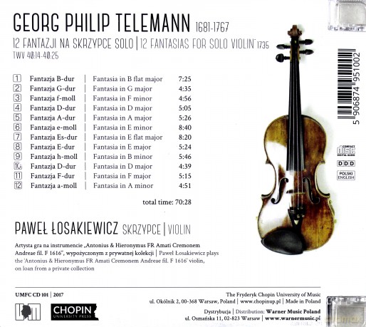 Pawel Losakiewicz: Telemann: 12 Fantazji Na Skrzypce Solo (1735) [CD]