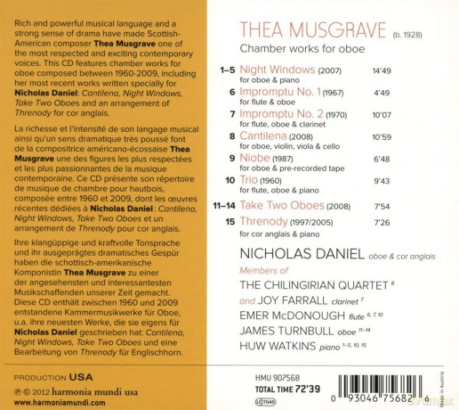 Nicholas Daniel: Thea Musgrave: Chamber Works For Oboe [CD]