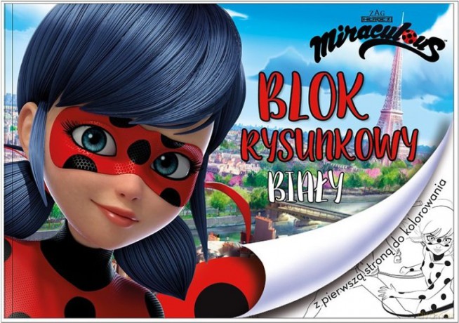 Blok rysunkowy A4 Biały Miraculum biedronka i czarny kot