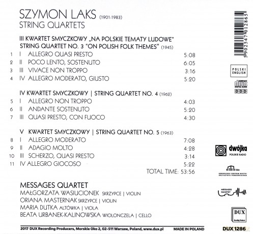 Messages Quartet: Szymon Laks String Quartets [CD]