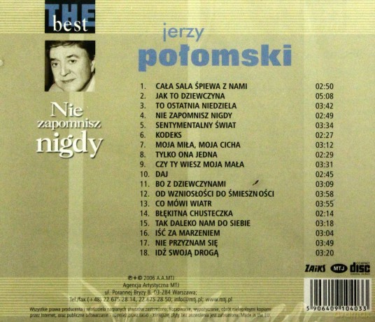 Jerzy Połomski: The Best - Nie Zapomnisz Nigdy [CD]