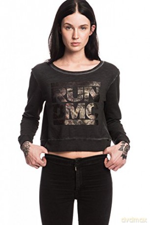Run Dmc: Flowers (Washed Black - Medium) (Girlie Sweatshirts)