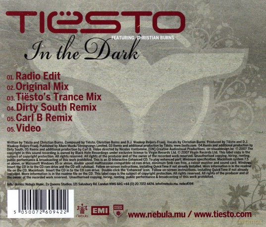 Tiesto Ft Christian Burns: In The Dark [CD]