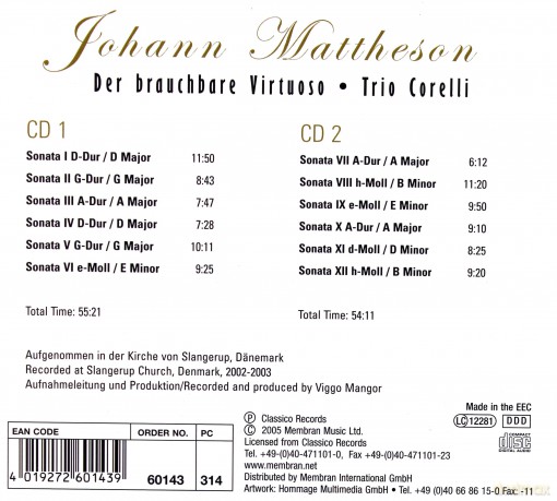 Trio Corelli: Johann Matthese-Sonatas [2CD]