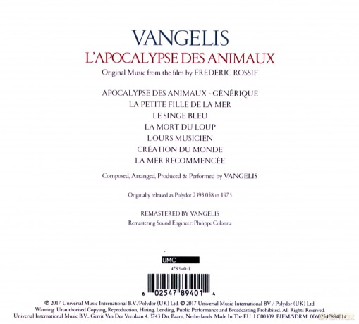 Vangelis: Lapocalypse Des Animaux [CD]