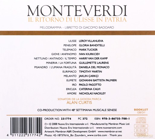 Alan Curtis: Monteverdi/Il Ritorno Di Ulisse In Patria [3CD]