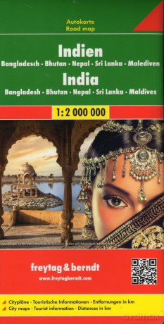 Indie Bangladesz Bhutan Nepal Sri Lanka Malediwy mapa 1:2 000 000