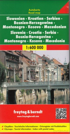 Słowenia Chorwacja Serbia Bośnia i Hercegowina Czarnogóra Kosowo Macedonia mapa 1:600 000