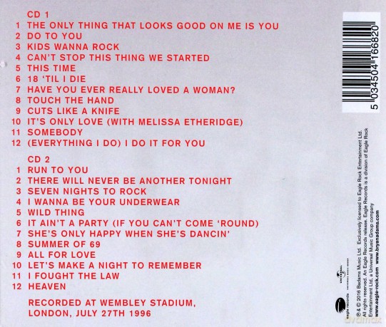 Bryan Adams: Wembley 1996 Live [2CD]