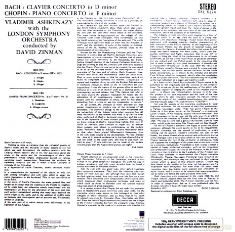 Vladimir Ashkenazy: Bach Concerto 1, Chopin Concerto 2 [Winyl]