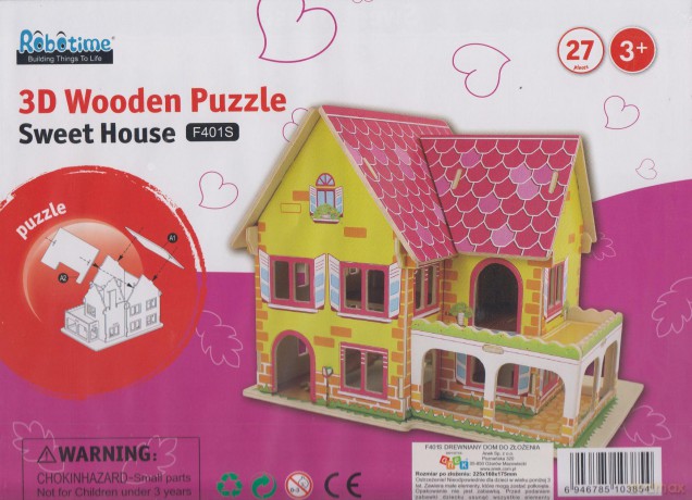 Drewniany dom 3D Sweet House 27 elementów [PUZZLE]