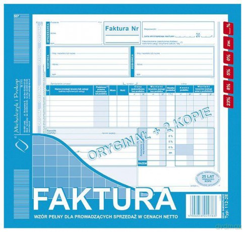 Faktura VAT 2/3 A4 1+2 netto płatnik/odbiorca