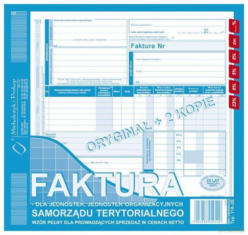 Faktura VAT 2/3 A4 netto dla jednostek samorządu terytorialnego