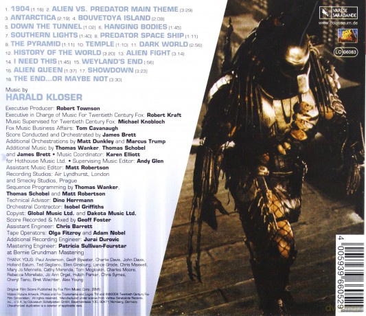 Alien vs. Predator soundtrack (Obcy kontra Predator) (Harald Kloser) [CD]