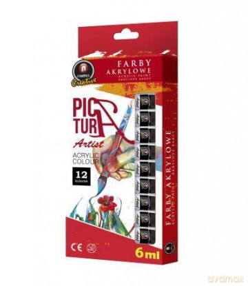 Farby akrylowe 12 kolorów w tubie Pictura