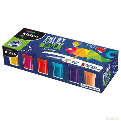 Farby plakatowe 12 kolorów 10 ml Kidea