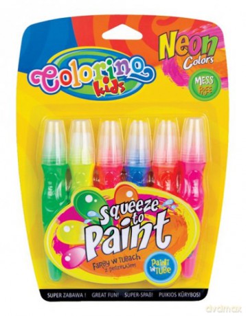 Farby z pędzelkiem w tubkach 6 kolorów Neon