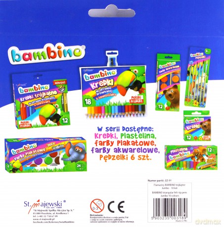 Flamastry trójkątne 10 kolorów Jumbo Bambino