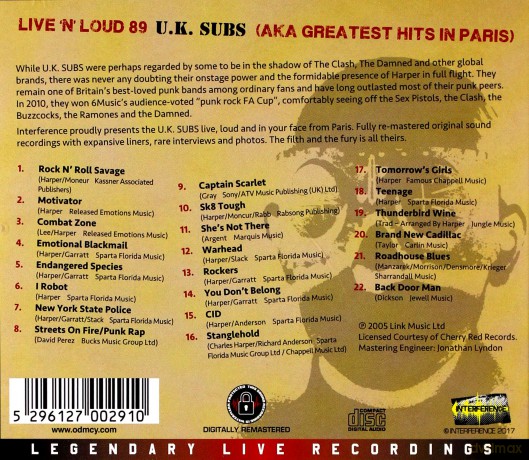 Uk Subs: Live N Loud 89 (Aka Greatest Hits In [CD]