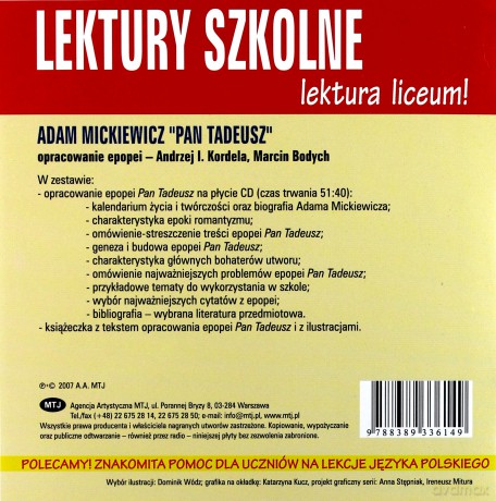 Pan Tadeusz. Opracowanie lektury [książka]+[CD]
