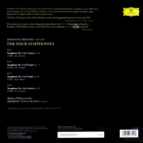 Herbert Von Karajan: Brahms 4 Symphonies [4xWinyl]