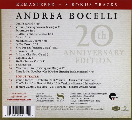 Andrea Bocelli: Romanza Remastered [CD]
