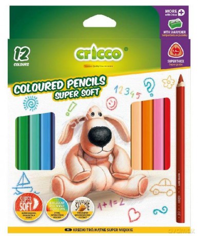 Kredki 12 kolorów CRICCO trójkątne grube Super Soft